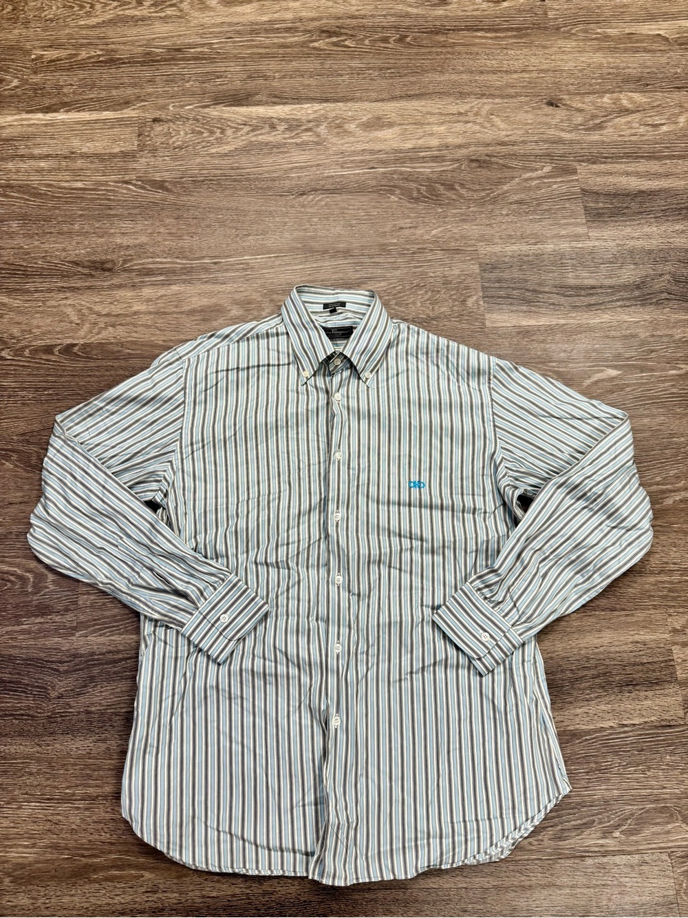 Salvatore Ferragamo Men’s XL Striped Cotton Button Down Shirt Made in Italy